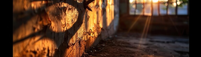 Shadow play on a sunny wall, artistic and intriguing, Urban, Soft tones, Photograph, Light and shadow
