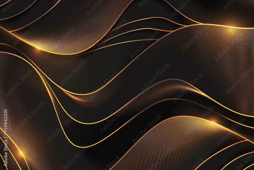 Poster Wavy lines on a dark and golden abstract background