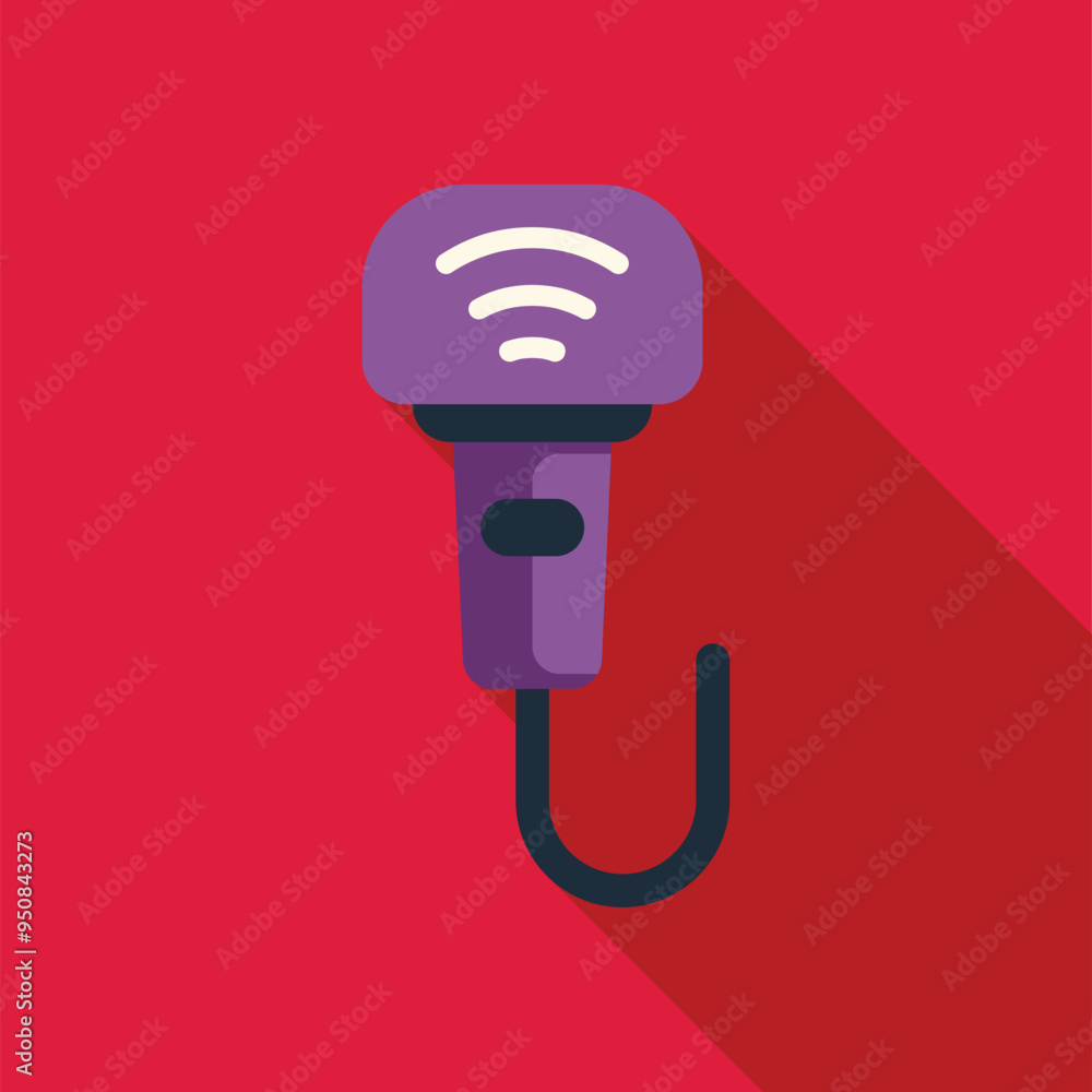 Poster purple barcode scanner with a wifi signal transmitting data wirelessly