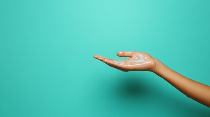 Hygiene Awareness - Woman Demonstrating Hand Washing Technique | Clean Background with Text Space
