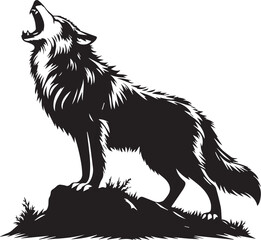 A black and white wolf silhouette design