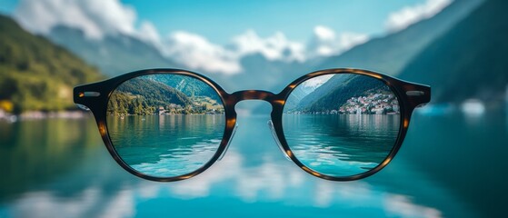 Happy Faces Behind Glasses: Ad Sign Banner Design on Scenic Background