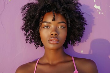 A beautiful young woman posing in a pink bikini, ready for her close-up