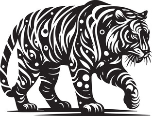 A black and white tiger silhouette design