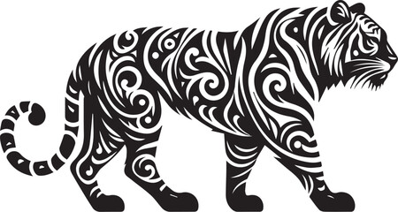 A black and white tiger silhouette design