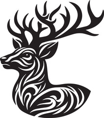 A black and white deer head silhouette design