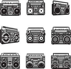 Black and white boombox silhouette design