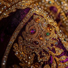 Obraz premium Close up of Purple and Gold Fabric with Gems and Rhinestones