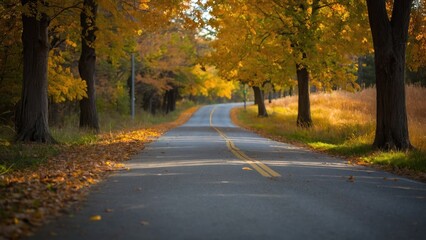 Obraz premium Autumn Serenity: The Road Less Traveled Through Nature's Golden Embrace