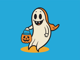 A cute ghost cartoon vector art illustration , art design, pizza flat illustration. 4