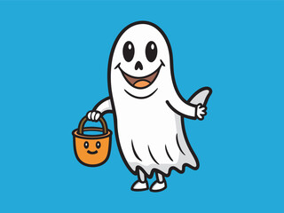 A cute ghost cartoon vector art illustration , art design, pizza flat illustration. 2