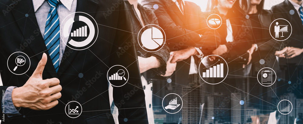 Poster data analysis for business and finance concept. interface showing future computer technology of prof