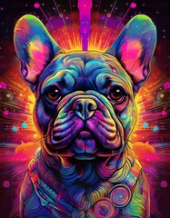 a French bulldog as psychedelic pop art