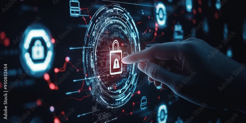 Poster high-resolution closeup of a customer interacting with an online bank's secure transaction page, wit