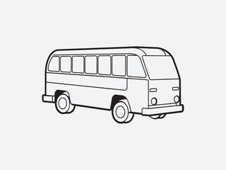 Black bus silhouette line art vector art illustration, 