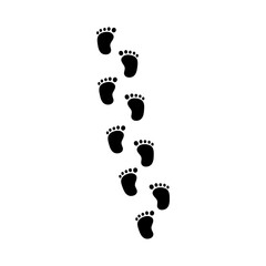 Newborn baby footprints mark. Child footstep walking trail silhouette. Flat decorative vector design isolated illustration. 