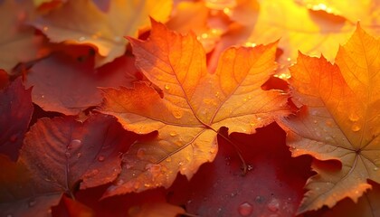 Fototapeta premium Autumn leaf texture with rich shades of red, orange, and yellow, adding warmth and color to any space.