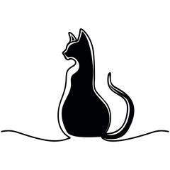 Continuous one line drawing of cat, Cat single line art vector illustration.