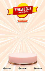 limited offer sale discount portait template banner with blank space 3d podium for social media post product sale with abstract gradient pink background design 23