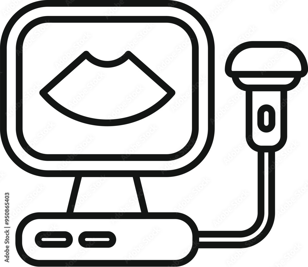 Aufkleber ultrasound machine showing fetus on screen icon vector outline for web design isolated on white back