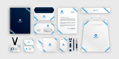 Corporate Branding identity template design. Modern Stationery mockup black and blue color. Business style stationery and documentation. Vector illustration
