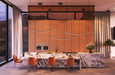 Stunningly elegant modern kitchen featuring chic design elements perfect for contemporary spaces, 3d rendering