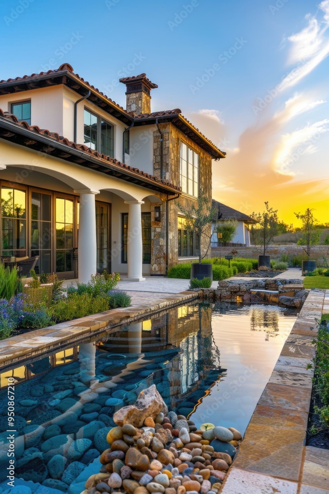 Poster a large house with a pool in the front yard