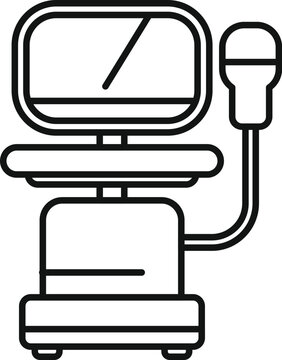 recommend clip art: Line drawing of an ultrasound machine for medical diagnosis showing the screen and transducer