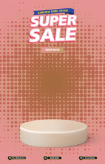 limited super sale discount portait template banner with blank space 3d podium for social media post product sale with abstract gradient pink background design 12