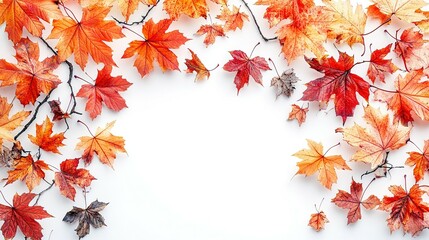 Obraz premium Autumn Maple Leaves Frame on White Background