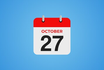 Icon calendar day. 27 October. 27th days of the month, illustration style. Date day of week Sunday, Monday, Tuesday, Wednesday, Thursday, Friday, Saturday. 