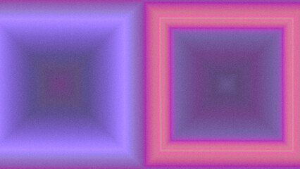 Neon glow lines in shape of square frames. Retro grainy ultraviolet geometric background 16:9 with copy space for video channel end screen in lilac, purple, fluorescent pink and orange. Grunge texture