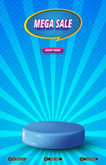 mega sale discount portait template banner with blank space 3d podium for social media post product sale with abstract gradient blue background design 22