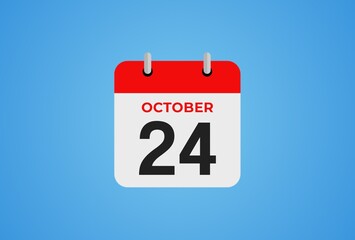 Icon calendar day. 24 October. 24th days of the month, illustration style. Date day of week Sunday, Monday, Tuesday, Wednesday, Thursday, Friday, Saturday. 