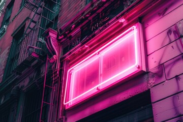 Obraz premium A vibrant neon sign on the side of a building, perfect for use in urban or cityscape backgrounds