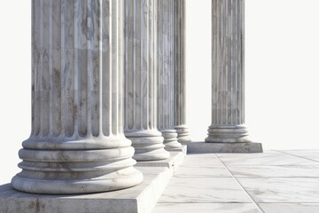 A row of white marble columns on a city sidewalk, suitable for urban or modern backgrounds