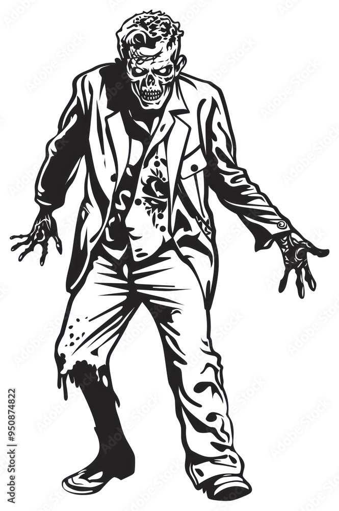 Canvas Prints PNG Creepy zombie in tattered suit