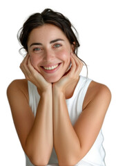 Naklejka premium PNG Smiling woman in white tank