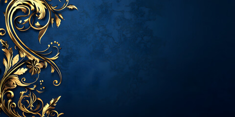 dark blue luxury background with gold patterns. elegant gold jewelry. vintage background