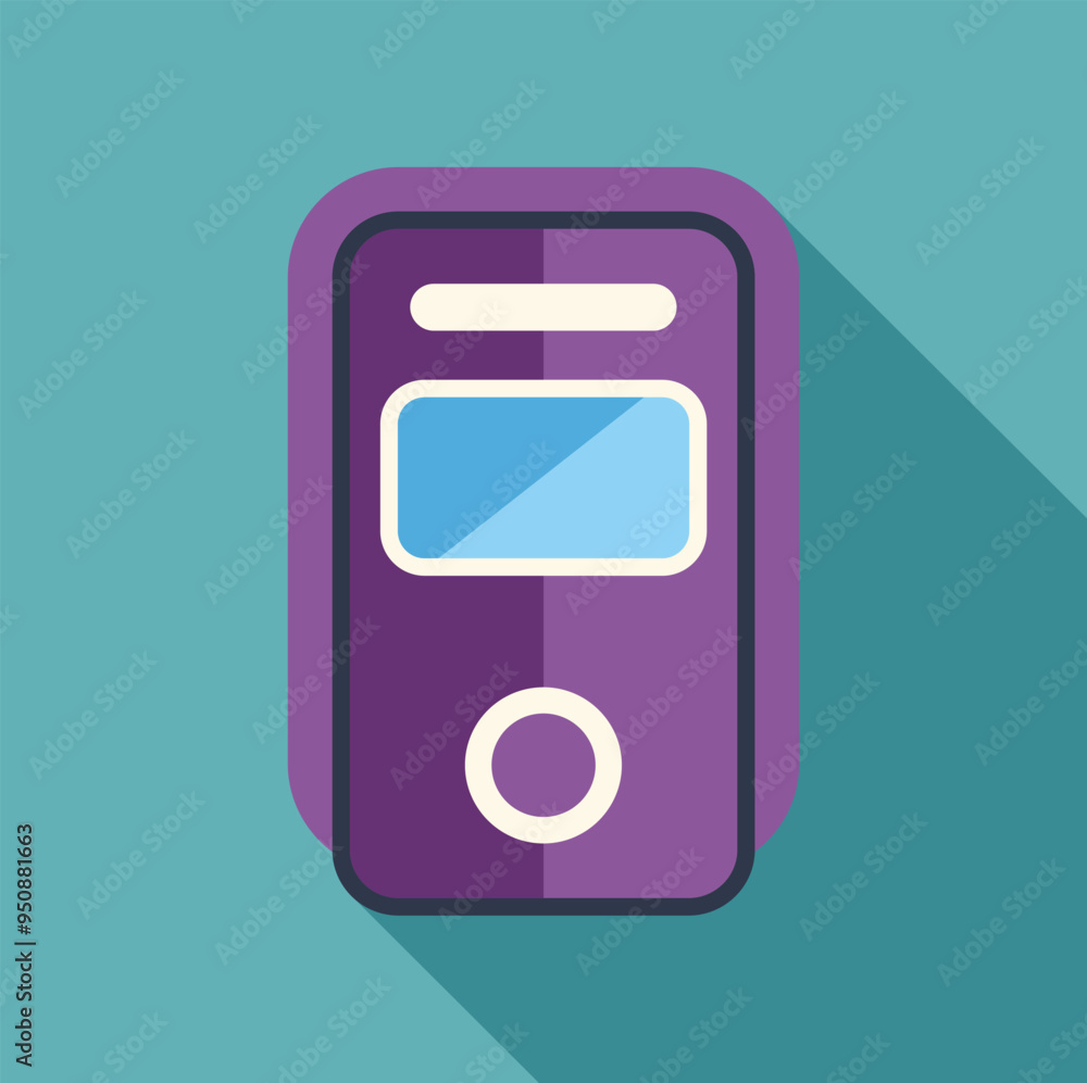 Aufkleber purple music player with a screen displaying audio track information, set against a teal background 