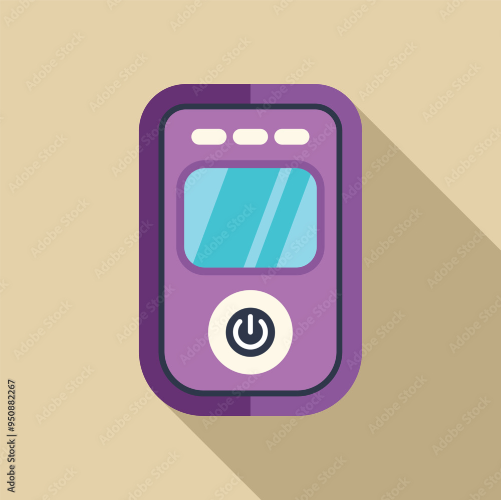 Poster purple music player device with power button showing long shadow flat design
