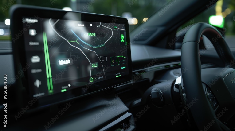 Aufkleber modern car showing gps navigation system on digital screen while driving
