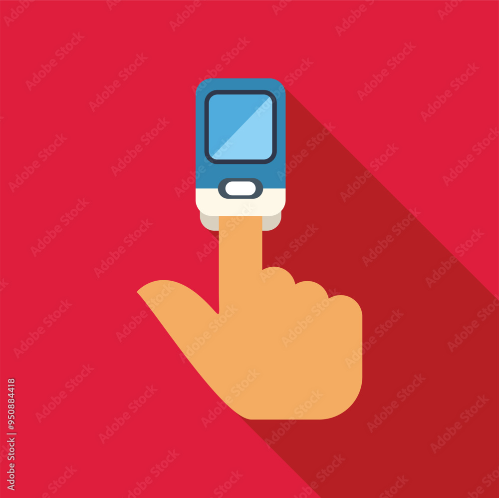 Poster hand with finger pulse oximeter measuring pulse rate and oxygen levels
