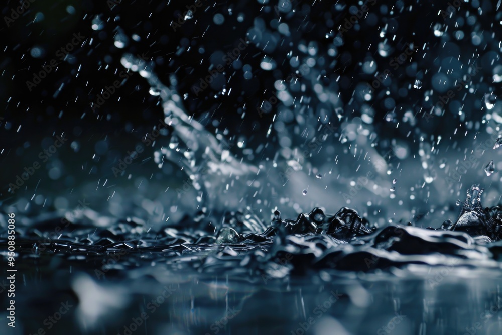 Poster A rainy scene captured in black and white, perfect for use as a background or for adding texture to your design