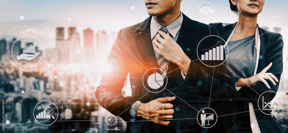 Poster data analysis for business and finance concept. interface showing future computer technology of prof