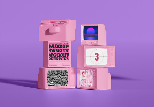 Stacked Retro TVs Mockup