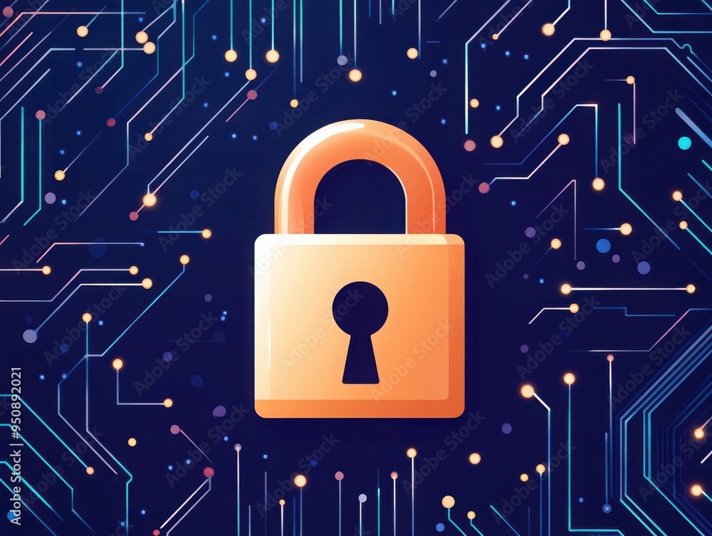 Poster digital lock representing cybersecurity concepts and data protection in a modern tech environment. s