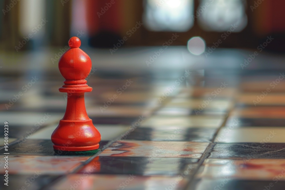 Poster a single red chess piece sits atop a tiled floor, perfect for use in illustrations or designs relate