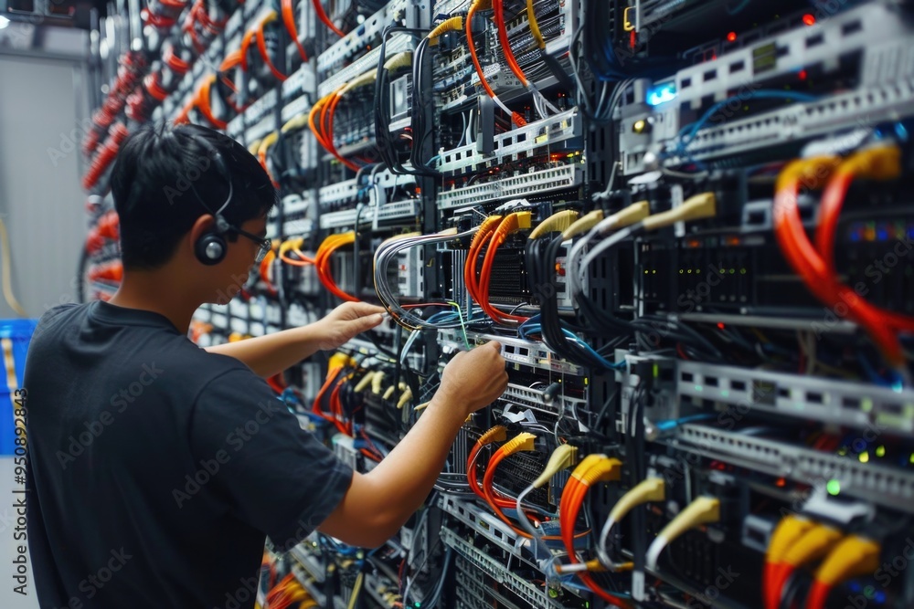 Aufkleber A person working on a server in a controlled environment