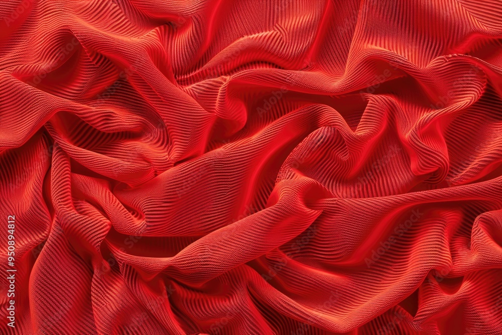 Poster A close-up shot of a vibrant red fabric with intricate texture and pattern